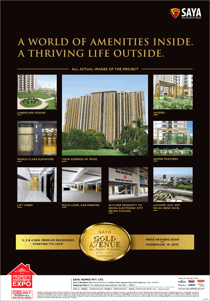 Book 2, 3 and 4 BHK premium residences starting Rs 75 Lacs at Saya Gold Avenue Ghaziabad Update